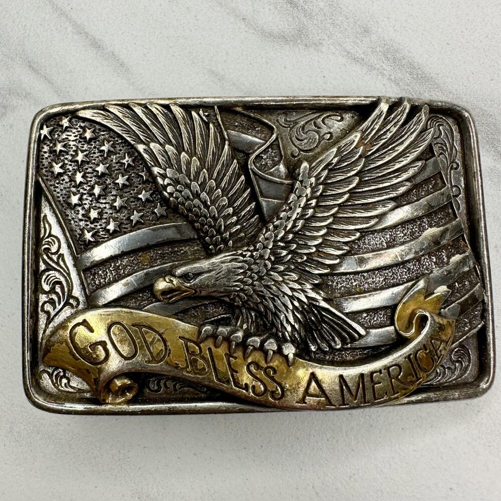 Nocona God Bless America Eagle Flag Belt Buckle ✨